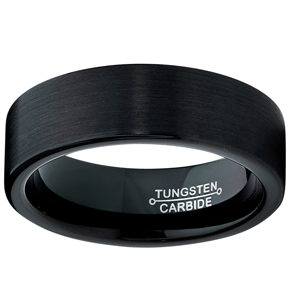 Tungsten Carbide Men's Black Unisex Wedding Band Ring 7MM Sizes 5 to 15