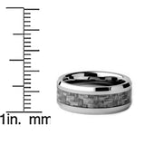 Tungsten Carbide Men's Wedding Band Ring With Gray Carbon Fiber Inlay, 8mm Sizes 7 to 13