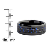 Black Men's Tungsten Carbide Wedding Band With Black and Blue Carbon Fiber Inlay, 8mm Sizes 7 to 13