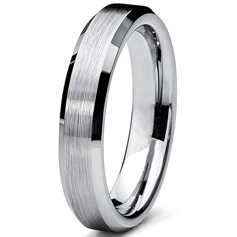Tungsten Carbide Men's Brushed Wedding Band Anniversary Ring Comfort Fit, 4MM Sizes 5 to 15