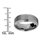 Tungsten Men's Wedding Band 8MM Brushed Finish High-Polish Silvertone Comfort-Fit Beveled Edges