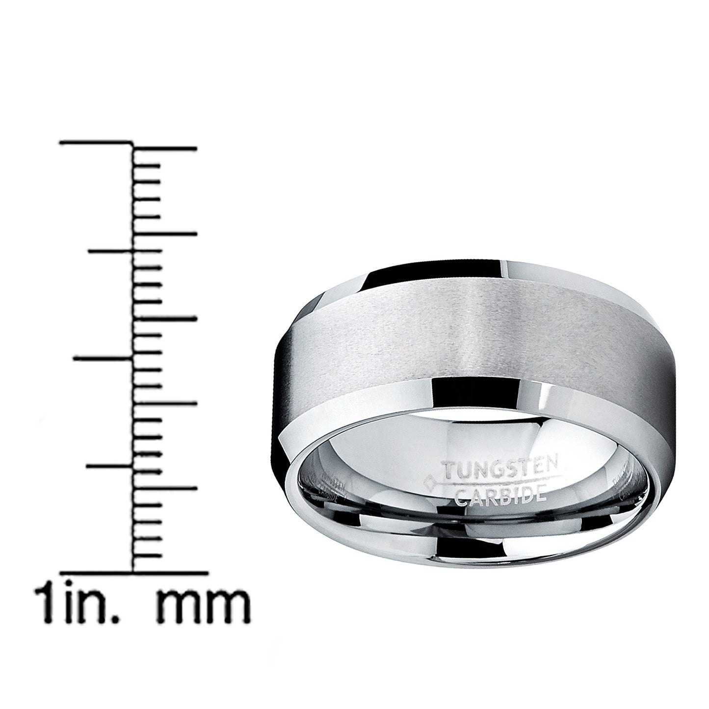 10MM Men's Brushed Tungsten Carbide Wedding Band Ring, Comfort Fit Sizes 7 to 15