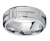 Tungsten Carbide Men's Textured Brushed Grooved Wedding Band Ring, Comfort Fit 8mm