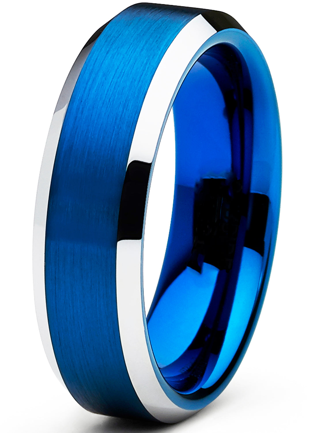 Women's Tungsten Carbide Men's Brushed Wedding Blue Plated Engagement Ring 6MM Comfort Fit Sizes 7-12.5