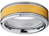 Tungsten Carbide Men's Goldtone Brushed Textured Center Ring Band, 8 mm Comfort Fit Sizes 7 to 15