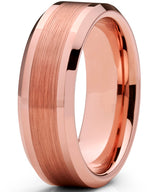 Men's Tungsten Carbide Wedding Band Ring, 8mm Flat Top Brushed Rose Tone, Pink Comfort Fit Band 7 to 15