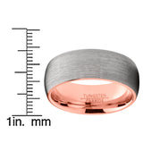 Men's Tungsten Carbide Wedding Band Ring, 8mm Dome Brushed Rose Tone Pink Comfort Fit Band 7 to 15