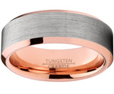 Men's Tungsten Carbide Wedding Band Ring, 8mm Flat Top Brushed Rose Tone, Pink Comfort Fit Band 7 to 15