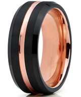 Tungsten Carbide Men's Black and RoseTone Brushed Grooved Wedding Band Engagement Ring, Comfort Fit 7-13