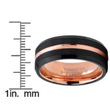 Tungsten Carbide Men's Black and RoseTone Brushed Grooved Wedding Band Engagement Ring, Comfort Fit 7-13