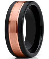 Men's Tungsten Carbide Black and RoseTone Brushed Wedding Band Engagement Ring, Comfort Fit 7-13