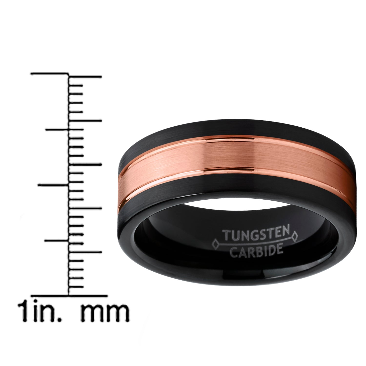 Men's Tungsten Carbide Black and RoseTone Brushed Wedding Band Engagement Ring, Comfort Fit 7-13