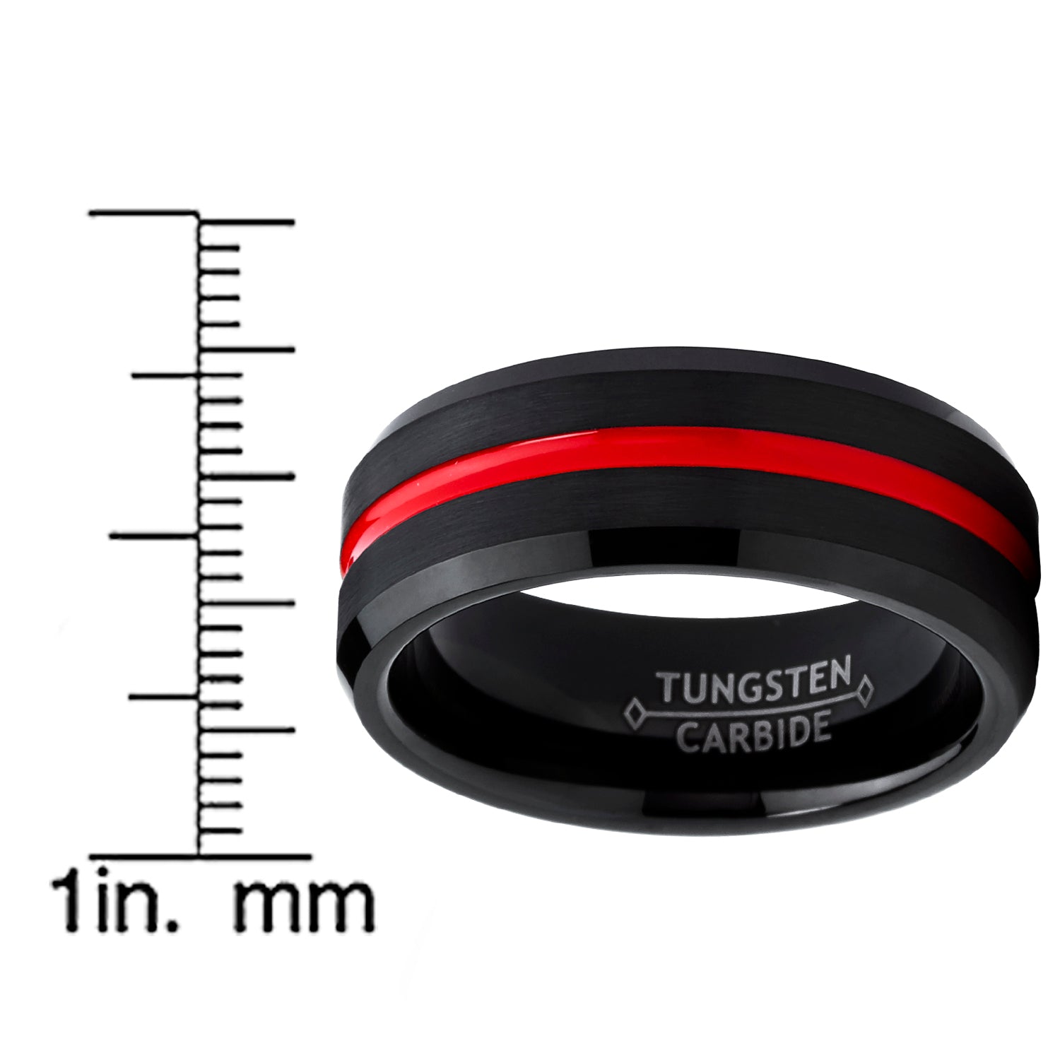 Men's Tungsten Carbide Black Wedding Band Engagement Ring,Grooved Red Center, Comfort Fit 7-13