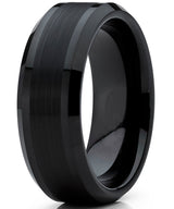 Tungsten Carbide Men's Black Brushed Center Wedding Band Engagement Ring,  8 mm Comfort Fit