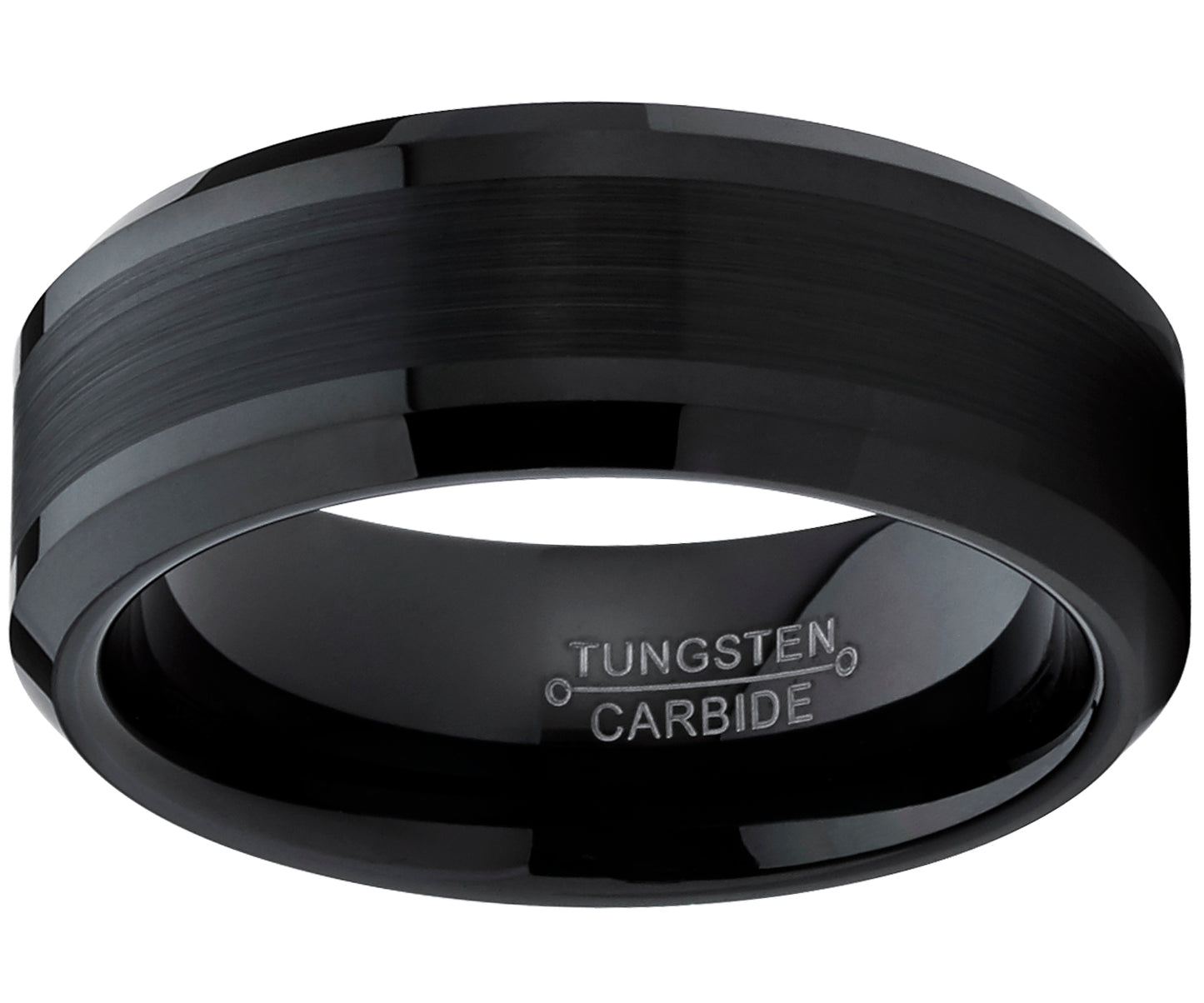 Tungsten Carbide Men's Black Brushed Center Wedding Band Engagement Ring,  8 mm Comfort Fit