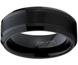 Tungsten Carbide Men's Black Brushed Center Wedding Band Engagement Ring,  8 mm Comfort Fit