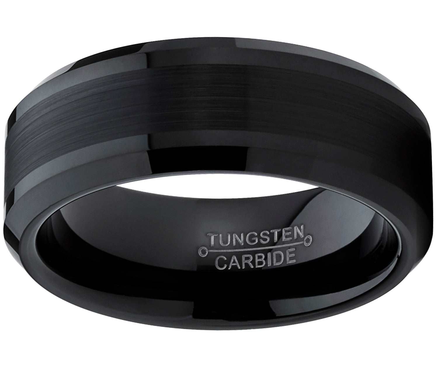 Tungsten Carbide Men's Black Brushed Center Wedding Band Engagement Ring,  8 mm Comfort Fit