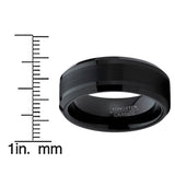 Tungsten Carbide Men's Black Brushed Center Wedding Band Engagement Ring,  8 mm Comfort Fit