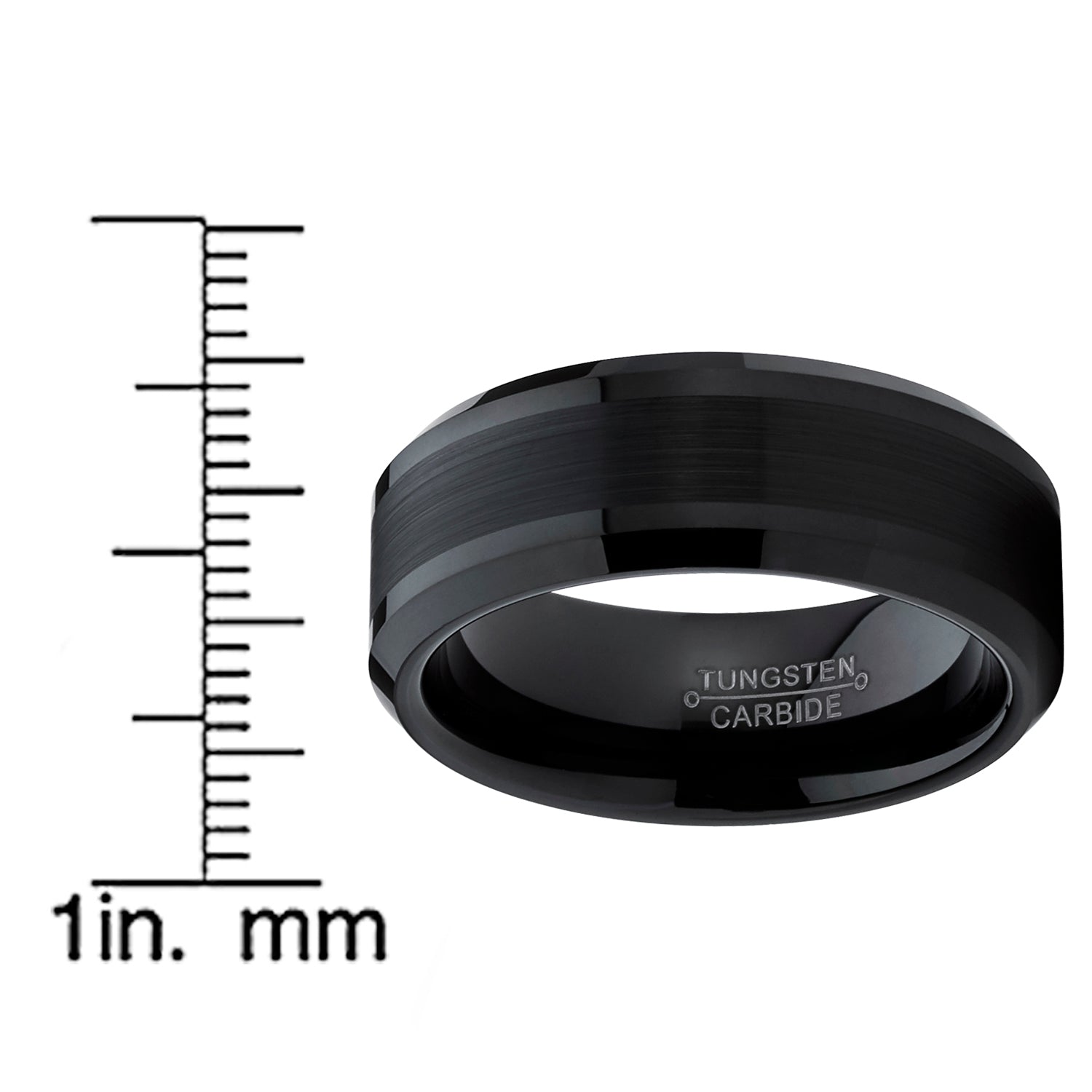 Tungsten Carbide Men's Black Brushed Center Wedding Band Engagement Ring,  8 mm Comfort Fit