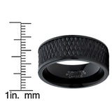 Men's Black Tungsten Carbide Wedding Band Engagement Ring Diamond Treaded Design, Flat Top 9mm
