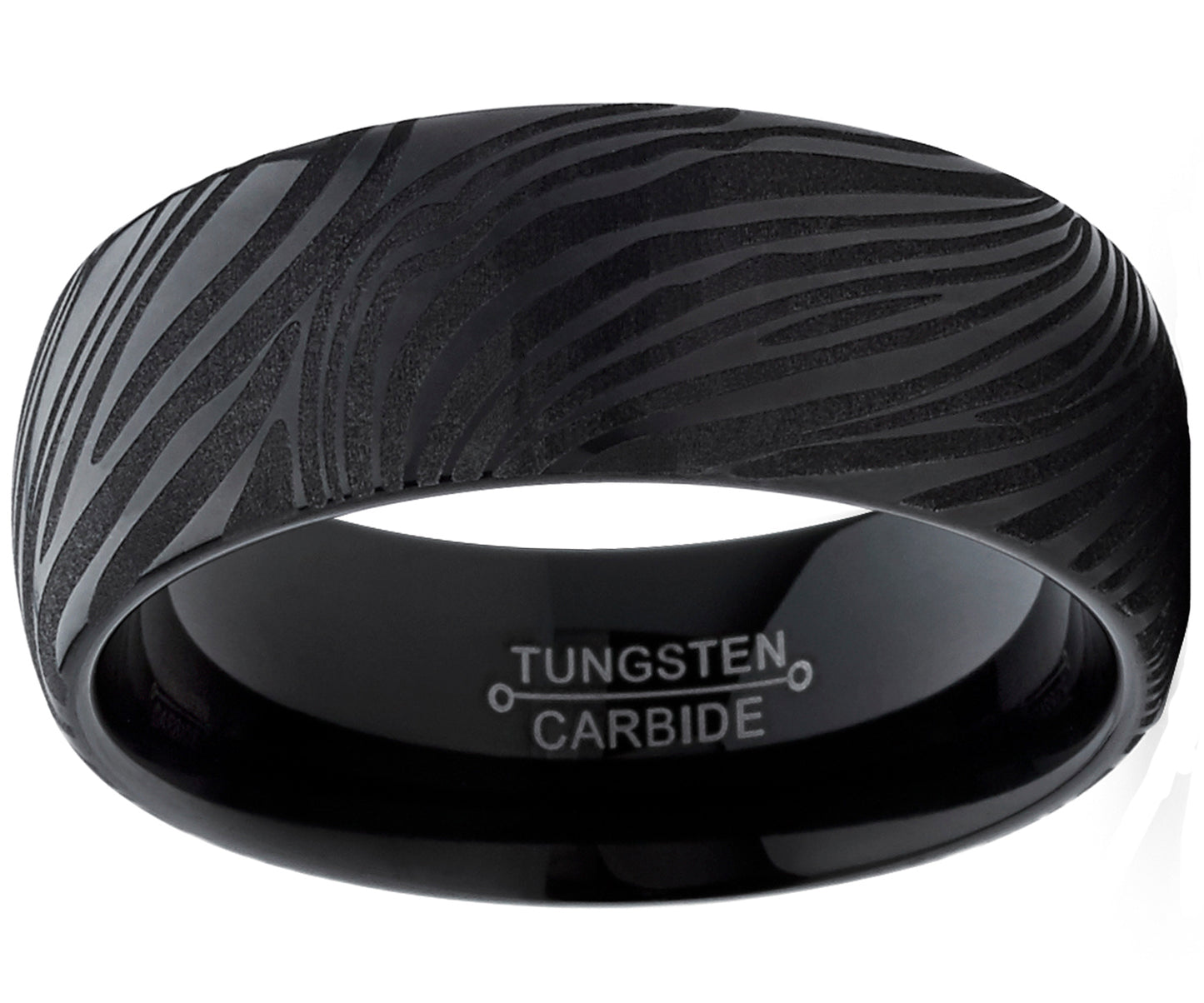 Men's Black Tungsten Carbide Dome Wedding Band Engagement Ring with Damascus Style Texture 8mm 7-15