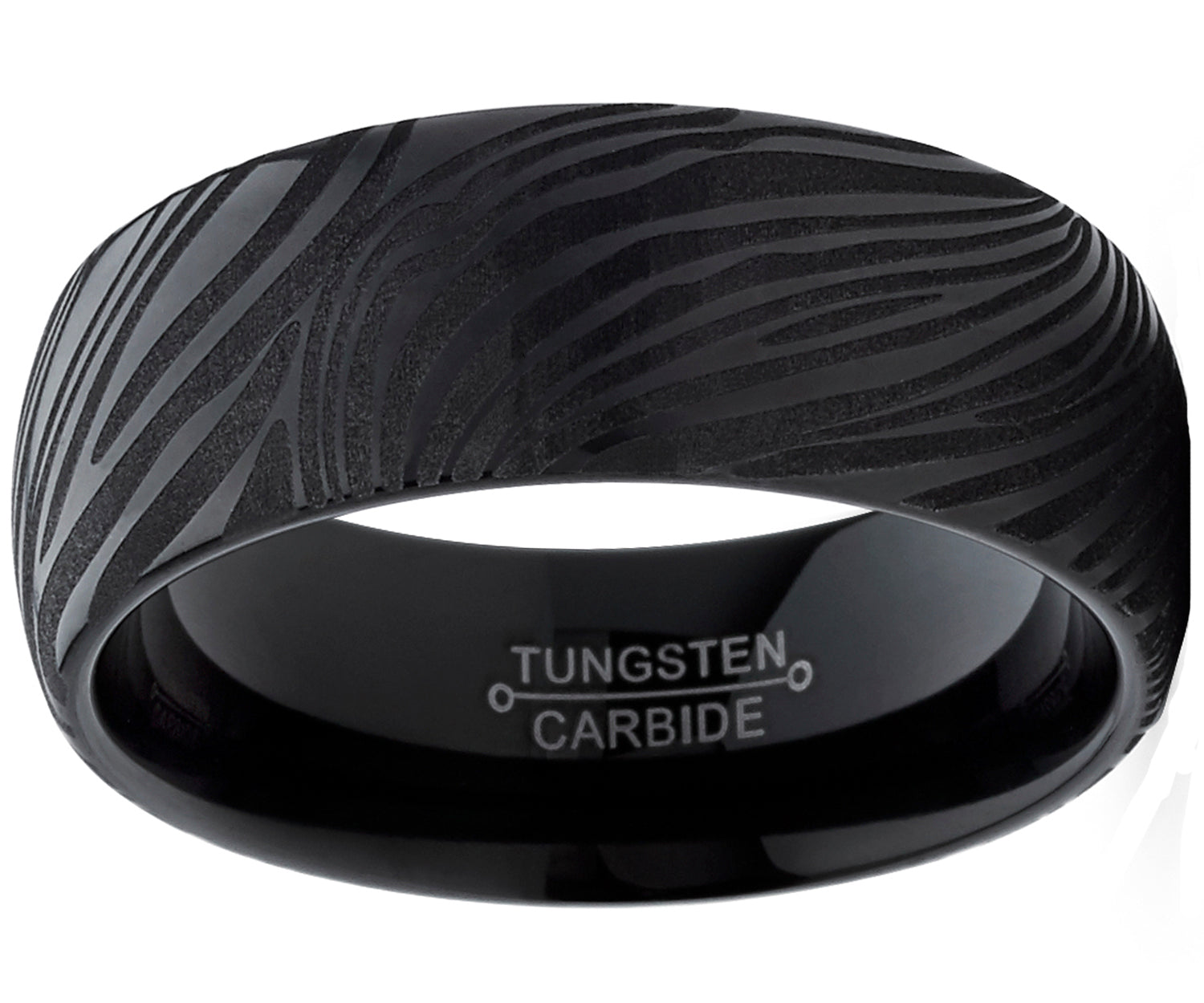 Men's Black Tungsten Carbide Dome Wedding Band Engagement Ring with Damascus Style Texture 8mm 7-15