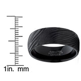 Men's Black Tungsten Carbide Dome Wedding Band Engagement Ring with Damascus Style Texture 8mm 7-15