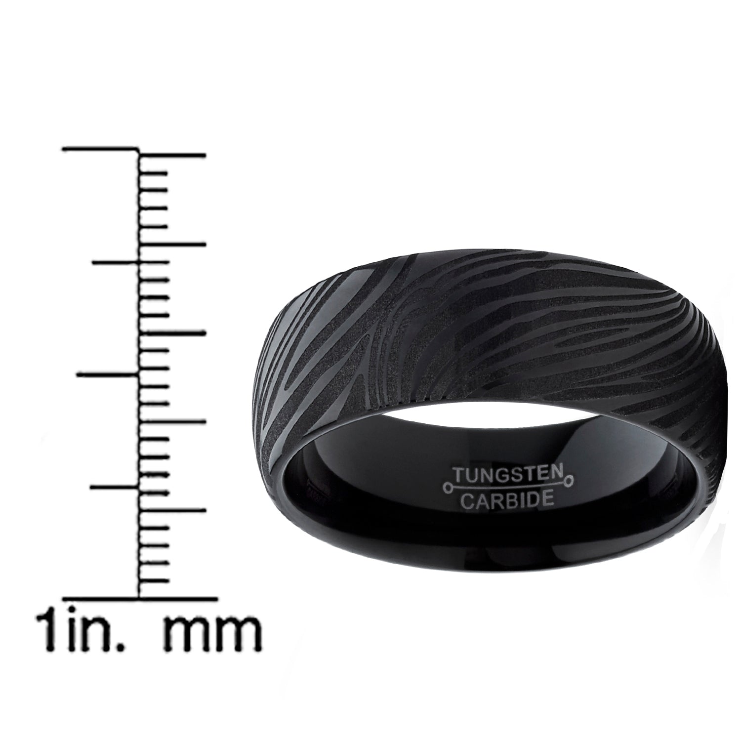 Men's Black Tungsten Carbide Dome Wedding Band Engagement Ring with Damascus Style Texture 8mm 7-15