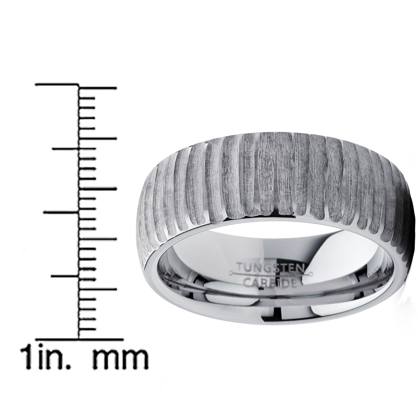 Men's Tungsten Carbide Dome Wedding Band Engagement Ring Chieseled Tree Bark Textured Design