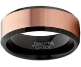 Men's Tungsten Carbide Black and RoseTone Brushed Wedding Band Engagement Ring, Comfort Fit 8mm