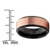 Men's Tungsten Carbide Black and RoseTone Brushed Wedding Band Engagement Ring, Comfort Fit 8mm
