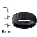 Men's Black Tungsten Carbide Dome Wedding Band Engagement Ring Chieseled Tree Bark Textured Design