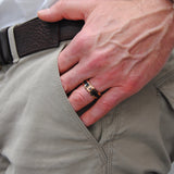 Men's Rose Tone Tungsten Carbide Wedding Band with Black Diamond and Carbon Fiber Inlay 8mm