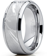 Men's Tungsten Carbide Wedding Band Ring, Inlaid Simulated Damascus Pattern 9mm
