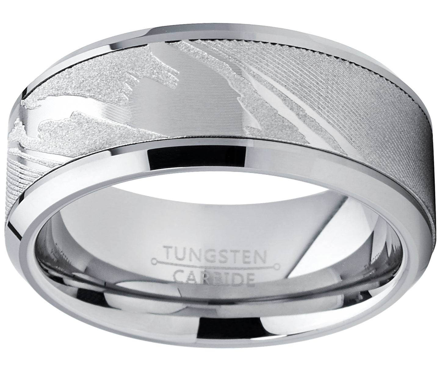 Men's Tungsten Carbide Wedding Band Ring, Inlaid Simulated Damascus Pattern 9mm