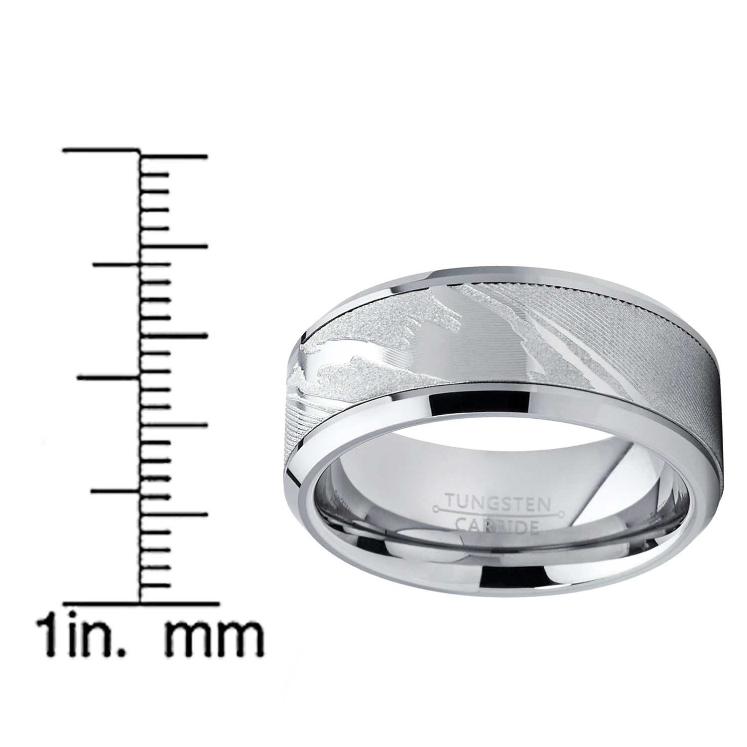 Men's Tungsten Carbide Wedding Band Ring, Inlaid Simulated Damascus Pattern 9mm