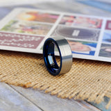 Men's Blue Tungsten Carbide Pipe-Cut Wedding Band Ring Brushed Comfort Fit Band 8mm