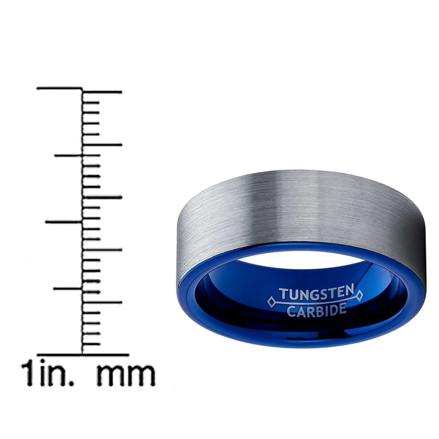 Men's Blue Tungsten Carbide Pipe-Cut Wedding Band Ring Brushed Comfort Fit Band 8mm