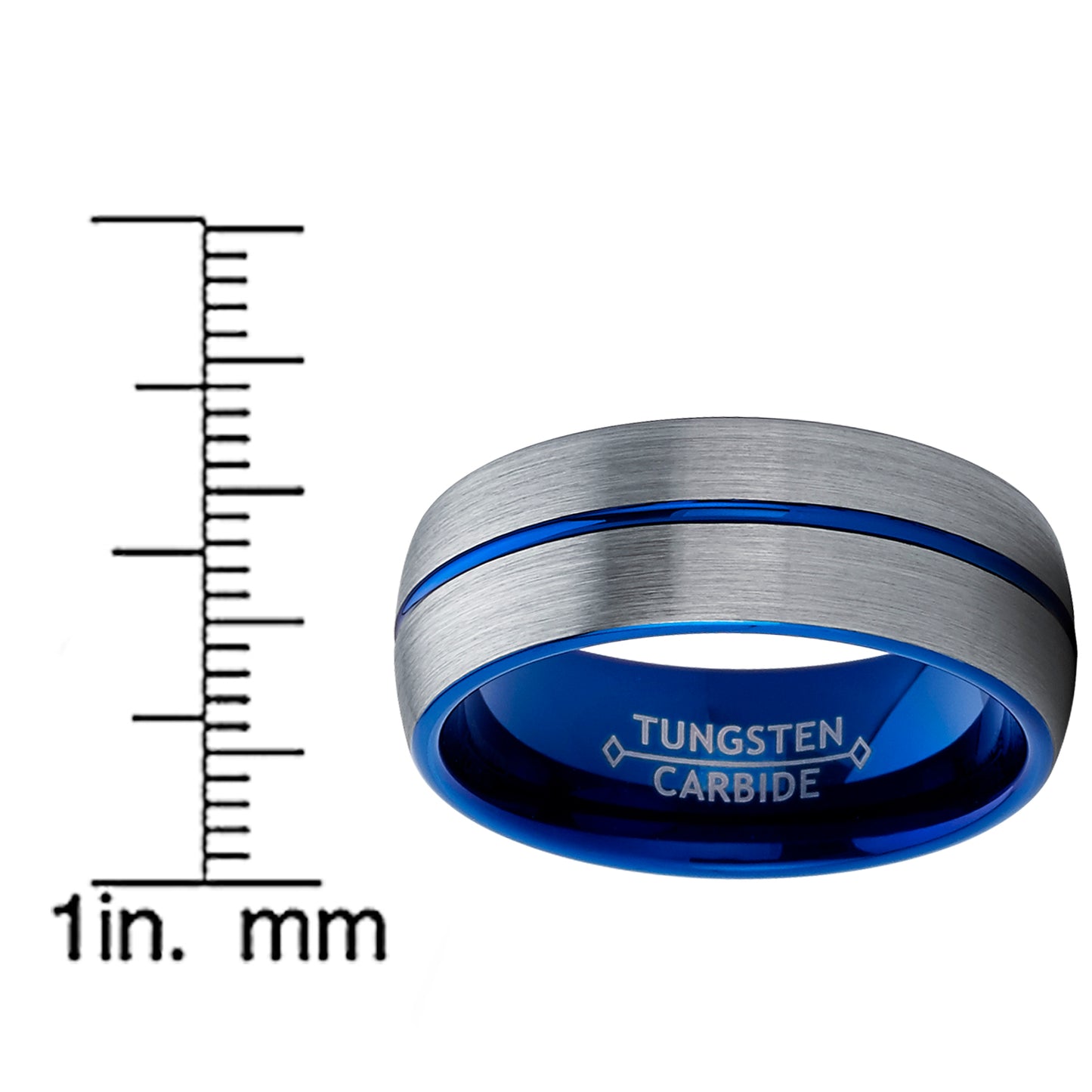 Men's Blue Tungsten Carbide Wedding Band Engagement Ring, Dome Grooved Center Comfort Fit 8mm