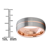 Men's Rose Tone Tungsten Carbide Wedding Band Engagement Ring, Dome Grooved Center Comfort Fit 8mm