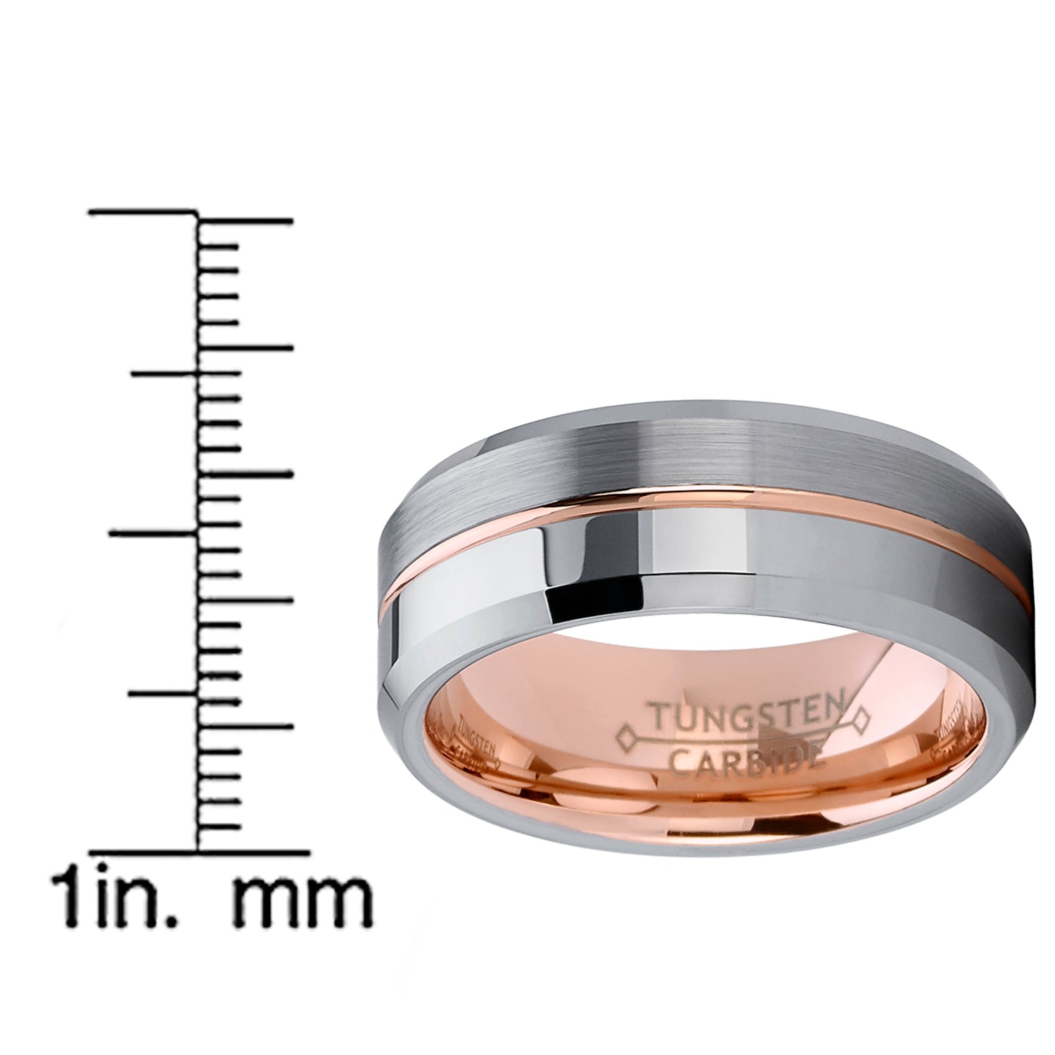 Men's Rose Tone Tungsten Carbide Wedding Band Engagement Ring, Comfort Fit 8mm