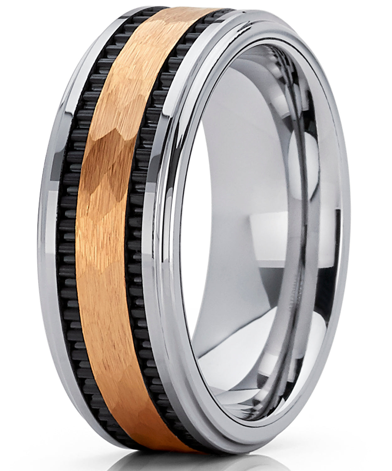 Men's Hammered Gold Tone Tungsten Carbide Wedding Band Ring, 8mm Comfort Fit