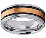 Men's Hammered Gold Tone Tungsten Carbide Wedding Band Ring, 8mm Comfort Fit