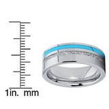 Men's Tungsten Carbide Wedding Band with Turquoise and Imitated Meteorite Inlay Comfort Fit 8mm