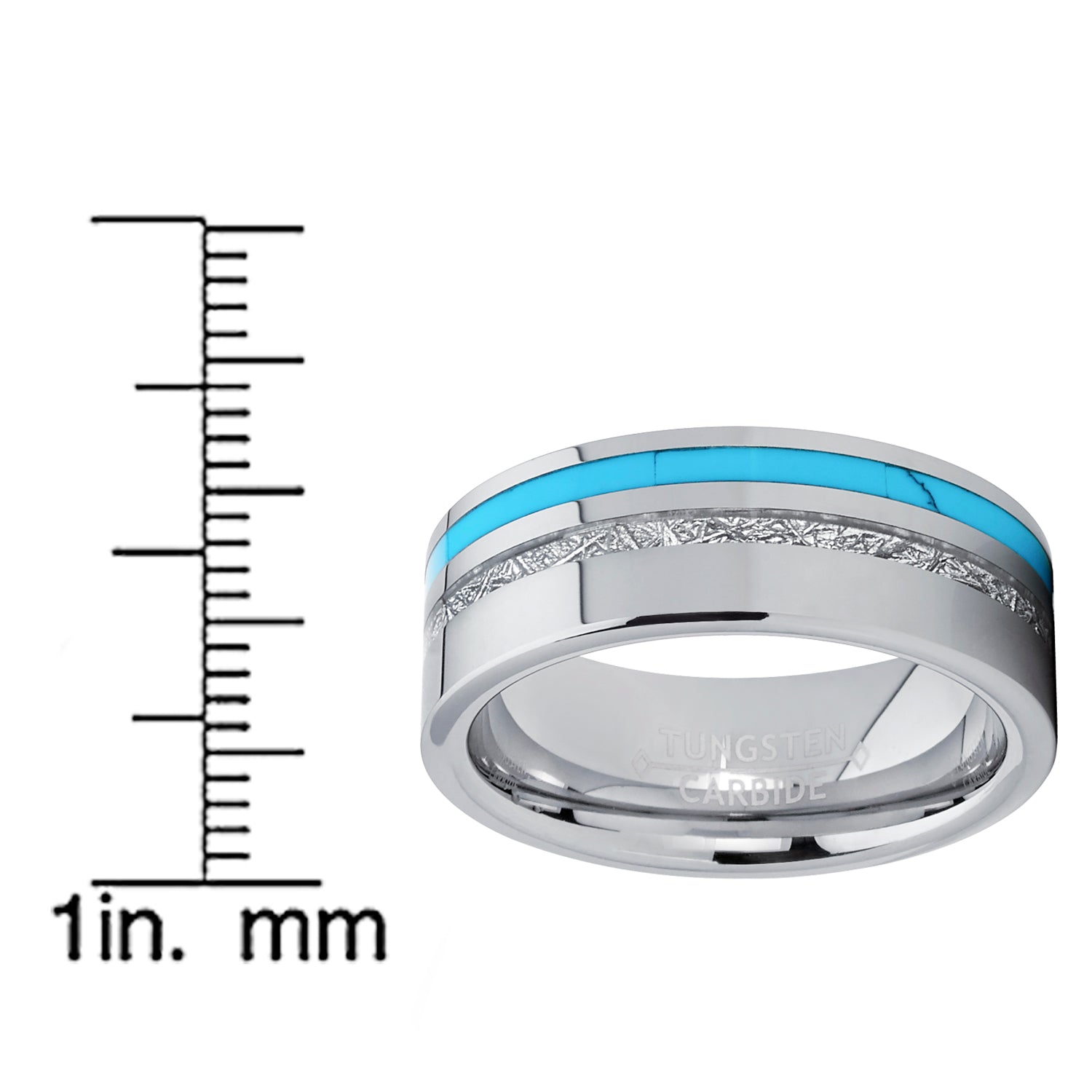 Men's Tungsten Carbide Wedding Band with Turquoise and Imitated Meteorite Inlay Comfort Fit 8mm