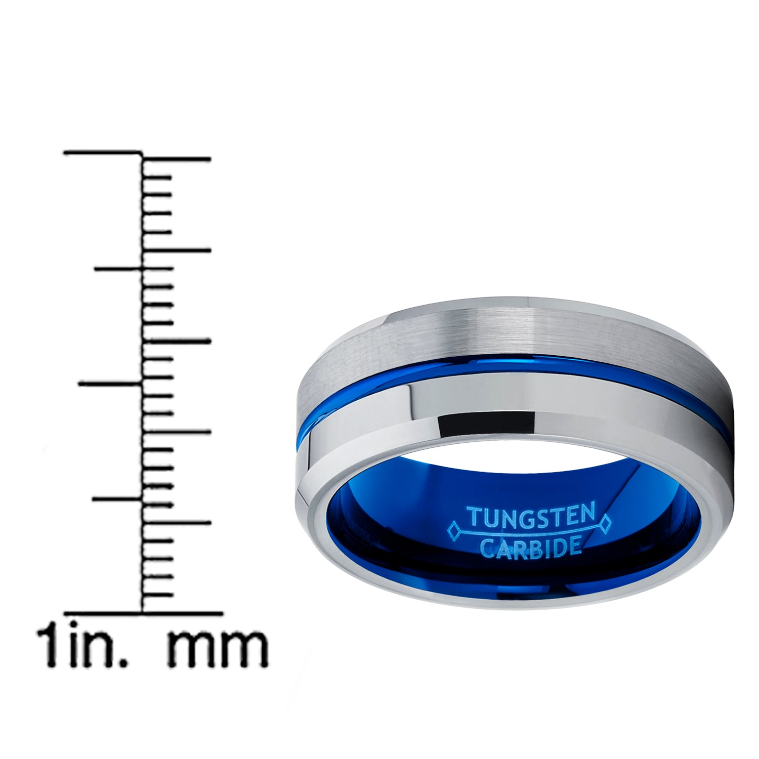 Men's Half anf Half Blue Tungsten Carbide Wedding Band Engagement Ring, Comfort Fit 8mm