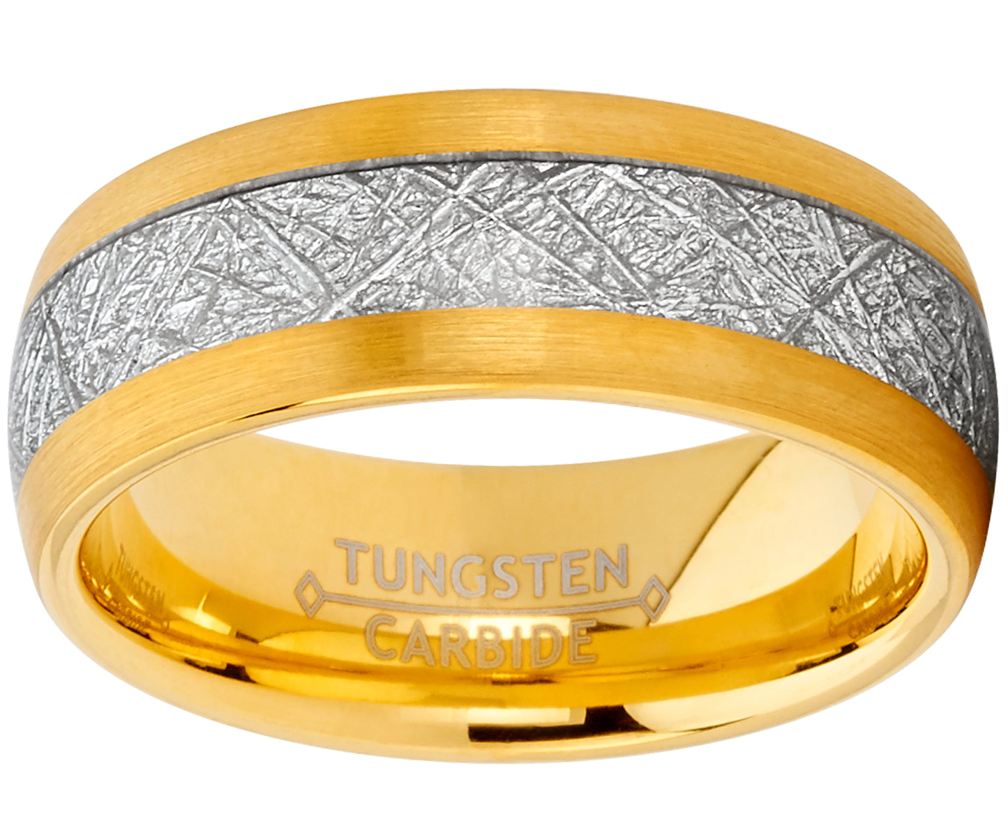 Men's Tungsten Carbide Gold Tone Wedding Band Ring, Imitated Meteorite Inlay Comfort Fit