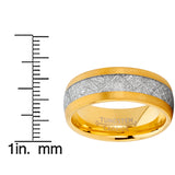Men's Tungsten Carbide Gold Tone Wedding Band Ring, Imitated Meteorite Inlay Comfort Fit