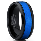 Men's Duo Black and Blue Tungsten Carbide Textured Brushed Wedding Band Ring Comfort Fit