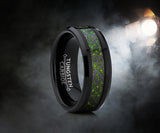 Men's Black Tungsten Carbide Dragon Ring Wedding Band Green Carbon Fiber Comfort Fit 8mm